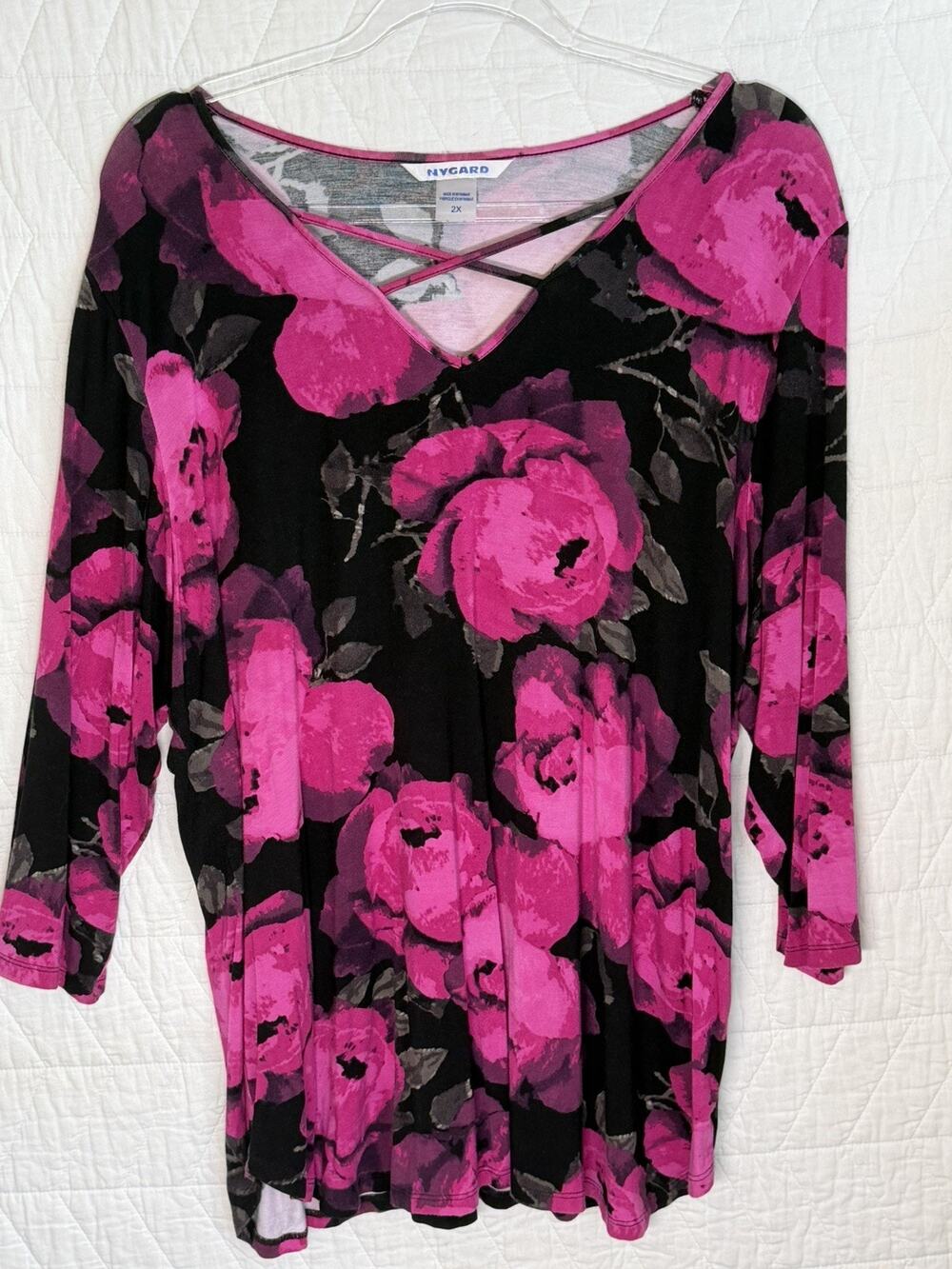 Nygard Women 2X Lightweight Tunic Top Blouse Pink Floral Office Career